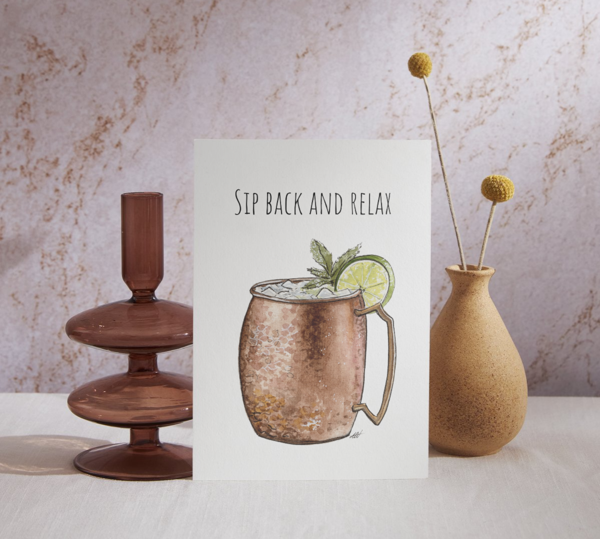 Sip Back and Relax Watercolor Greeting Card - alyssawhetstoneart