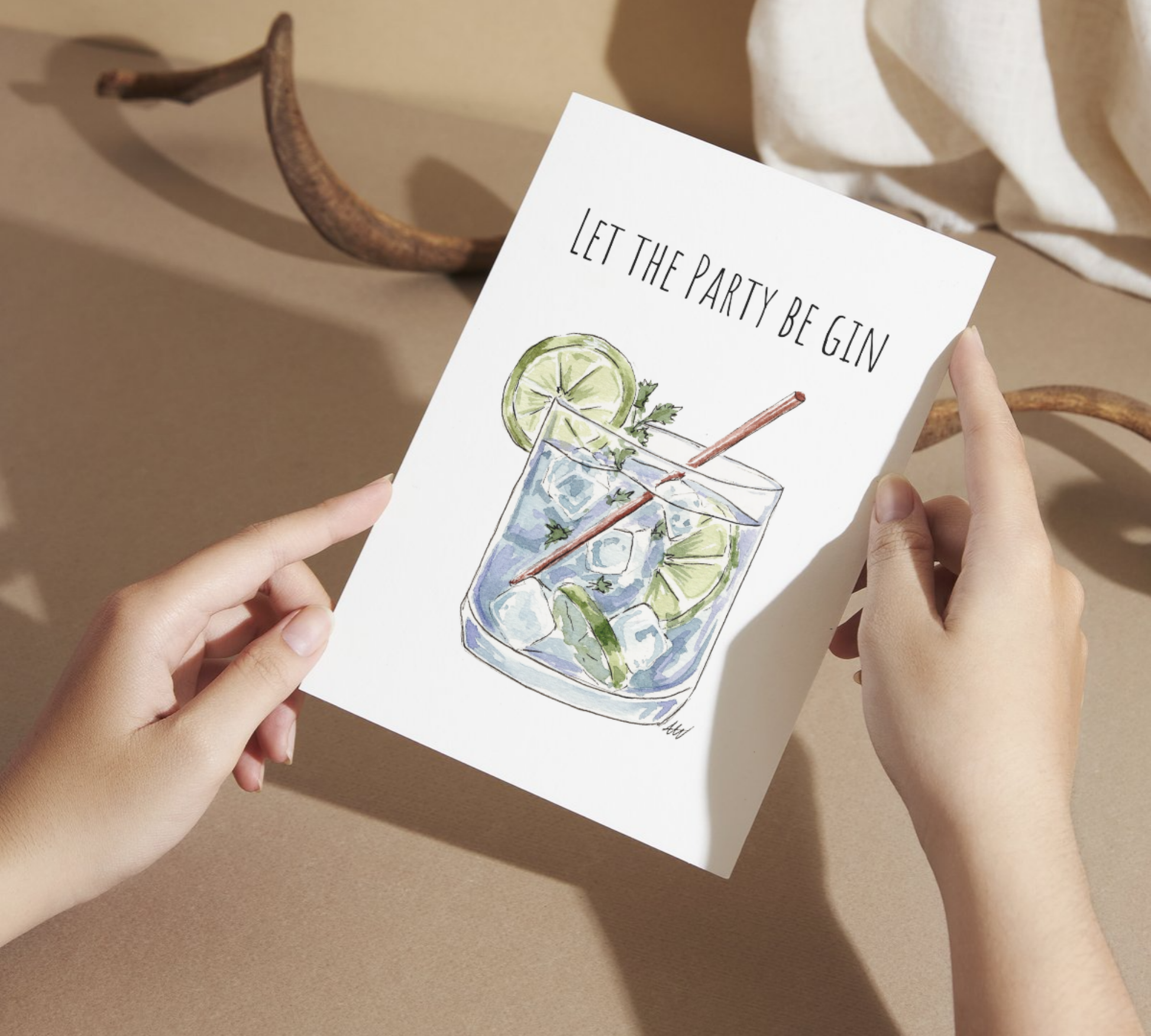 Let the Party Be Gin Watercolor Greeting Card - alyssawhetstoneart