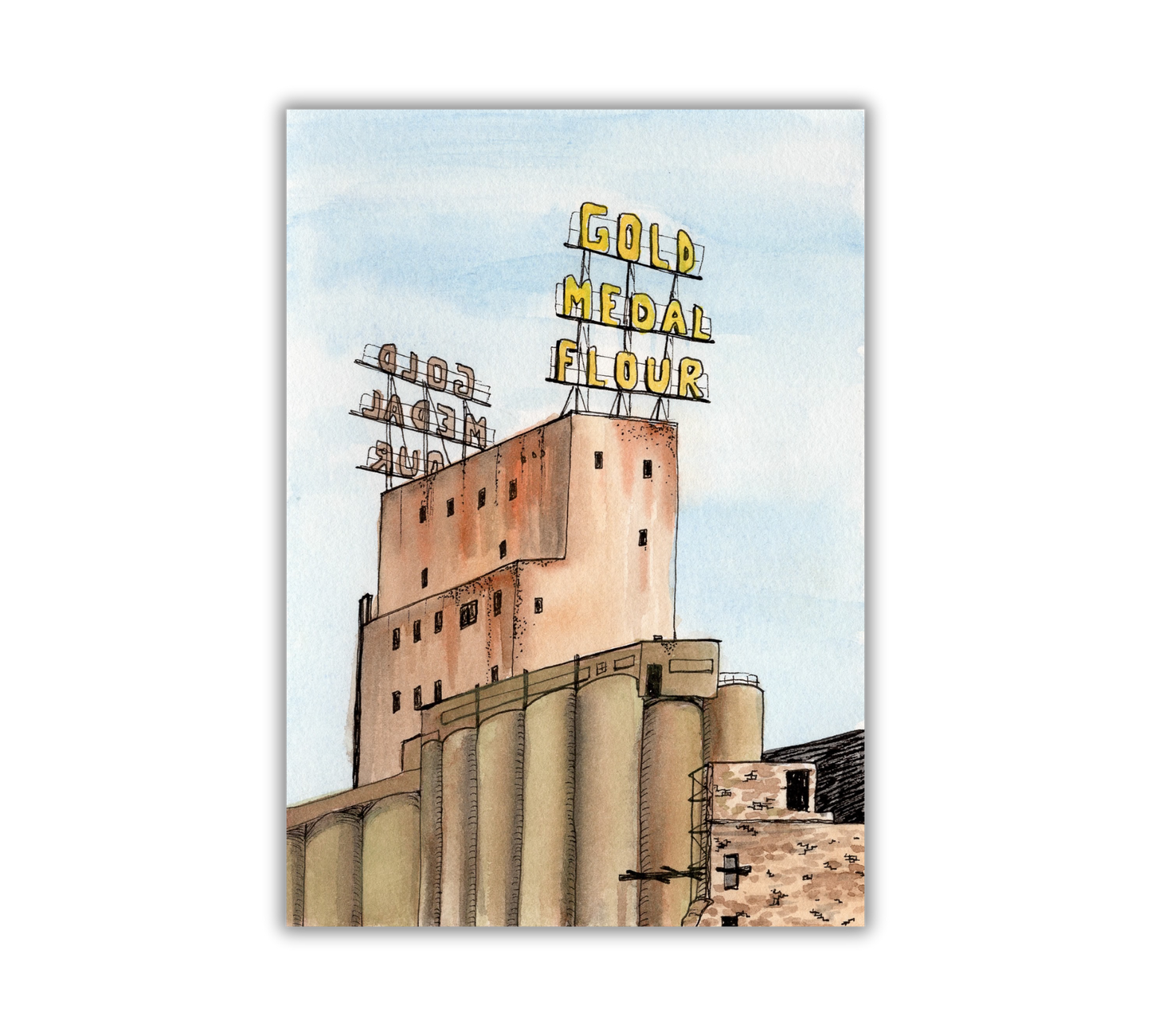 Gold Medal Flour Building in Minneapolis - Pen and Watercolor Art - Archival Quality Art Print