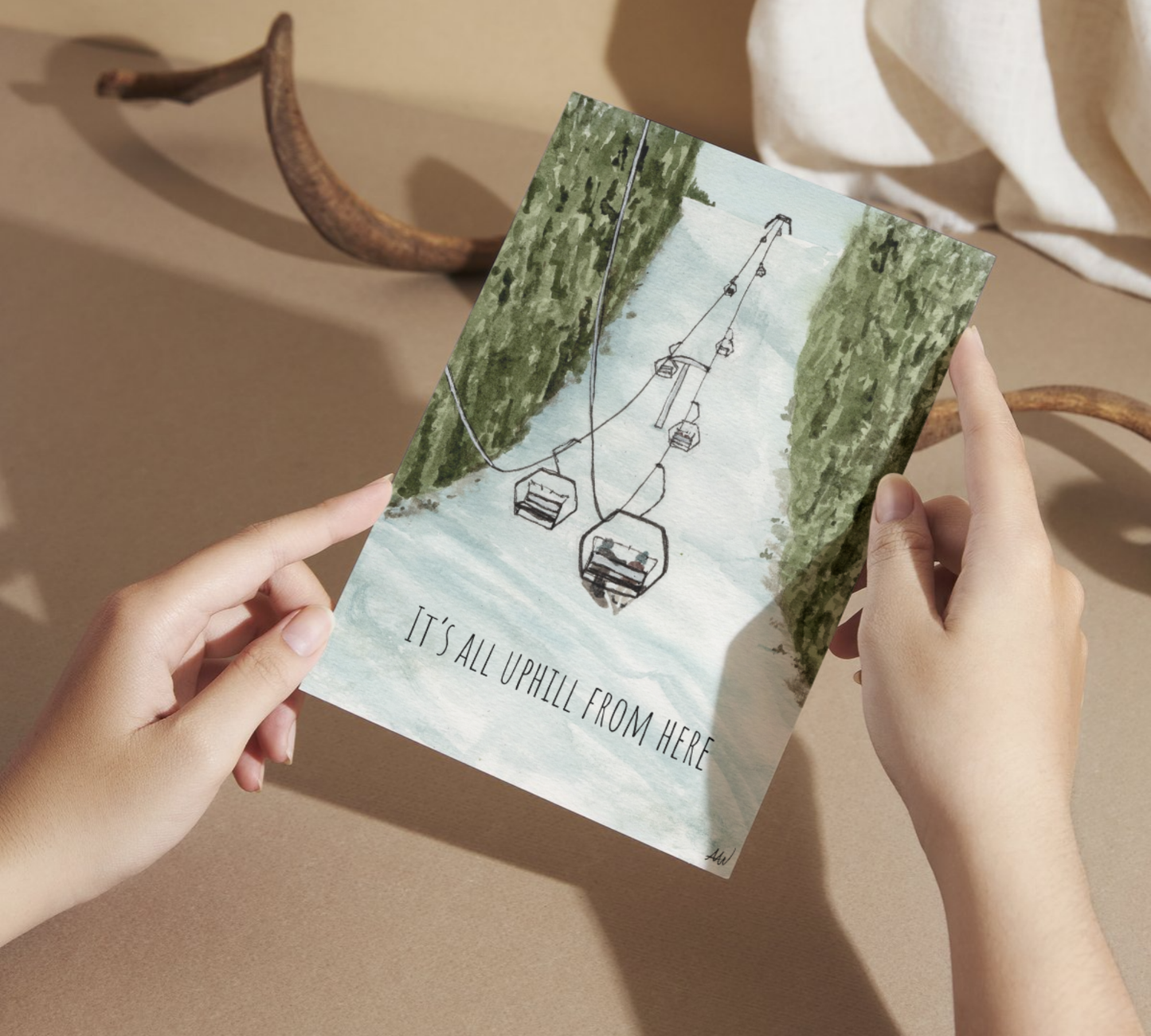 It's All Uphill From Here Watercolor Greeting Card