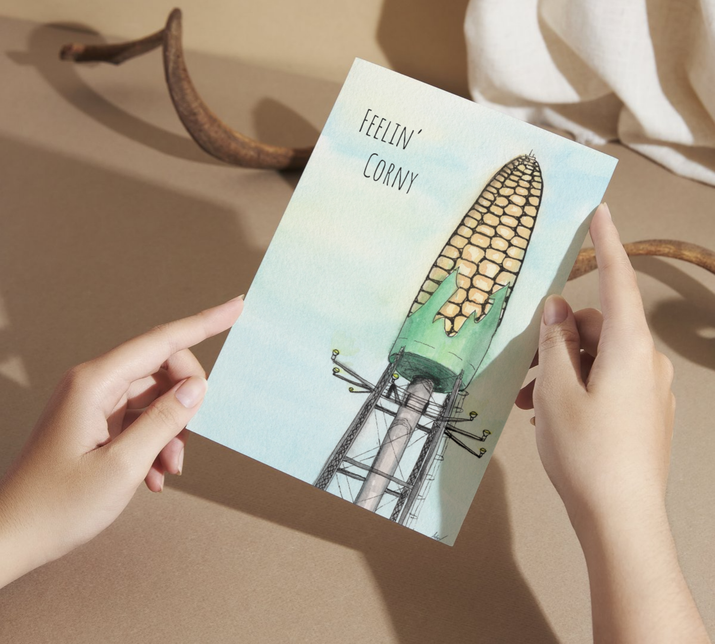 Feelin' Corny Watercolor Greeting Card