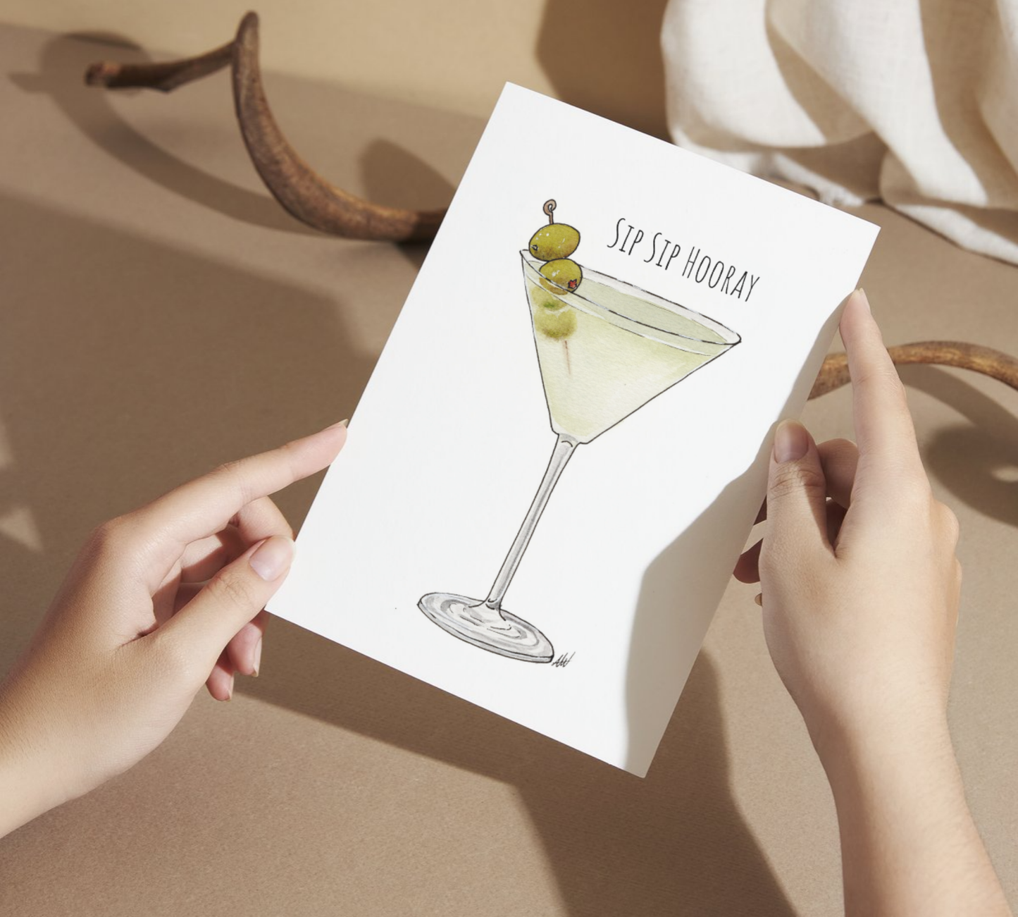 Sip Sip Hooray Watercolor Greeting Card