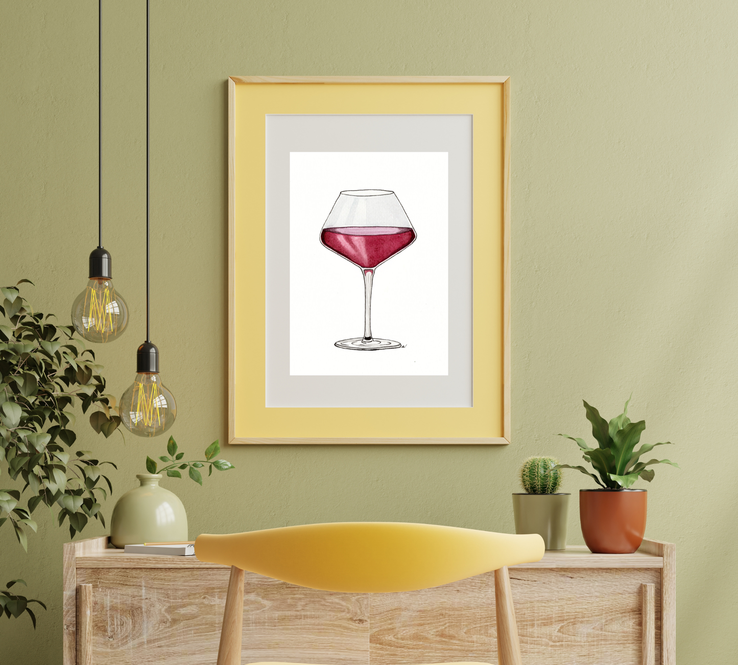 Red Wine - Pen and Watercolor Archival Art Print