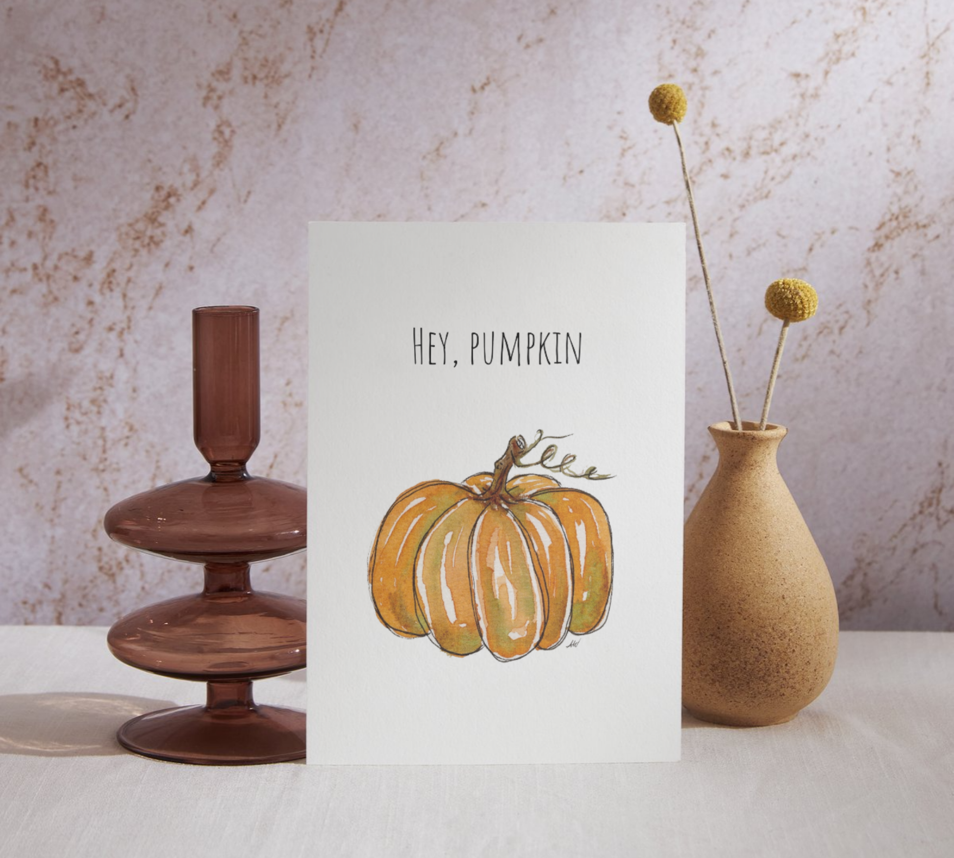 Hey Pumpkin Watercolor Greeting Card - alyssawhetstoneart