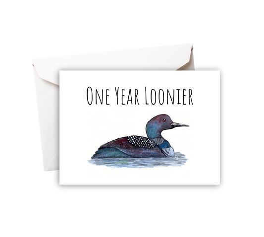 One Year Loonier - Watercolor Greeting Card