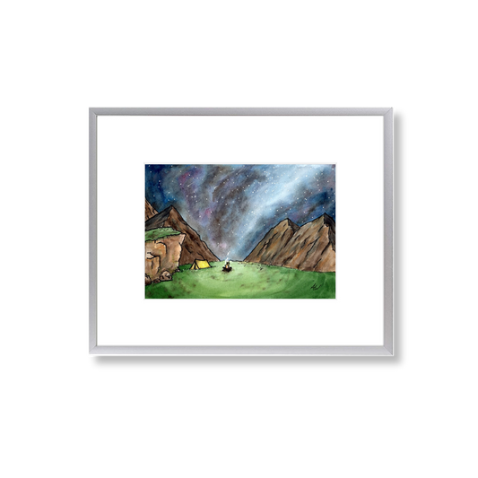 Camping at Night - Framed Original Watercolor Painting