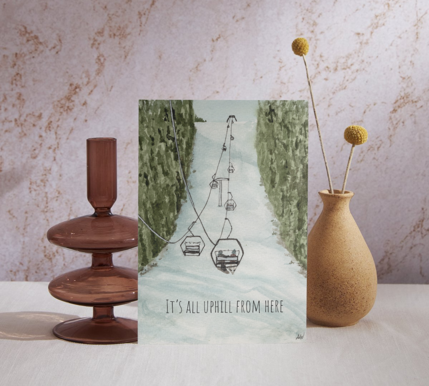It's All Uphill From Here Watercolor Greeting Card