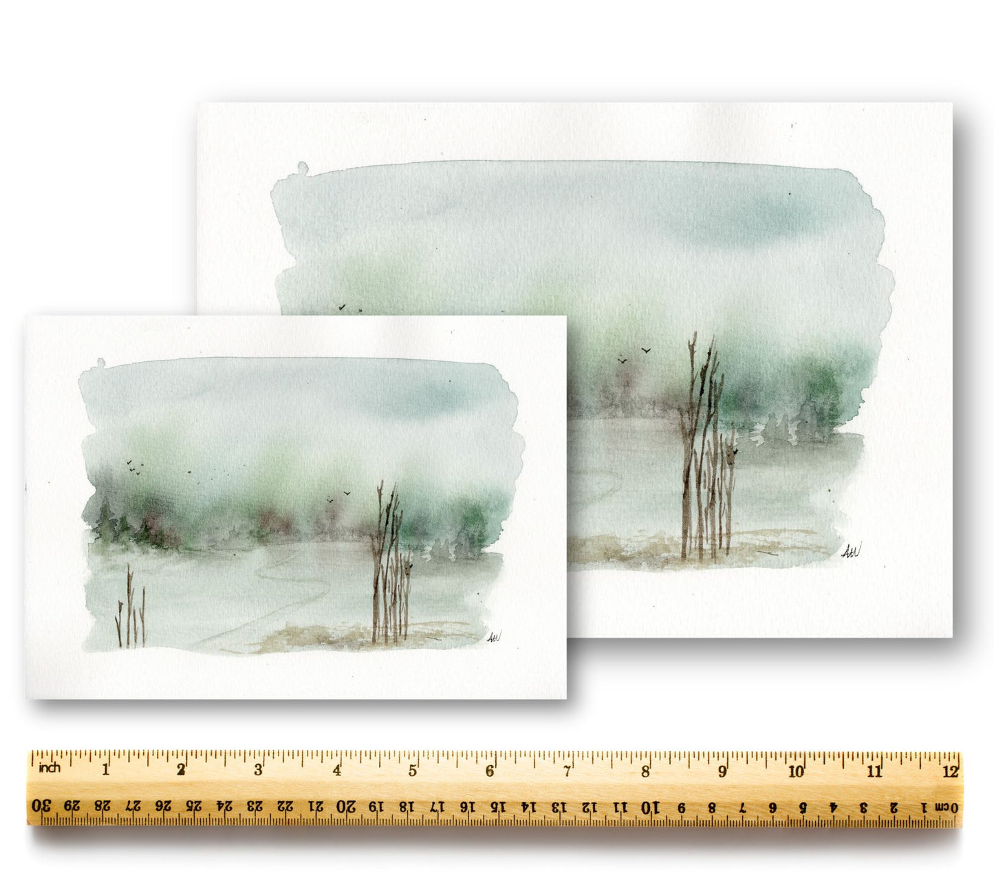 Misty Field - Pen and Watercolor Archival Art Print