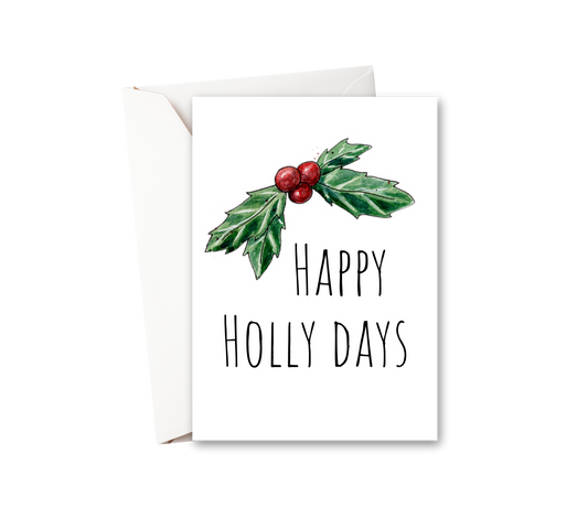 Happy Holly Days Watercolor Greeting Card