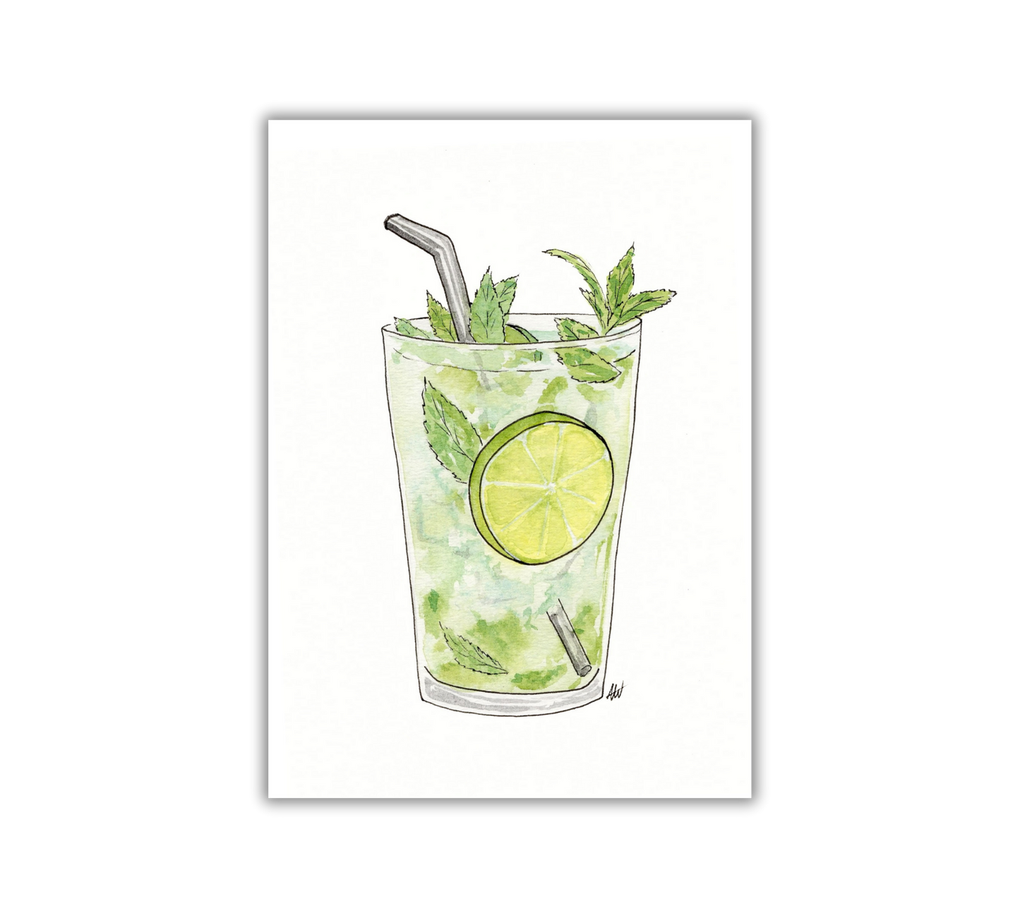 Mojito - Pen and Watercolor Archival Art Print