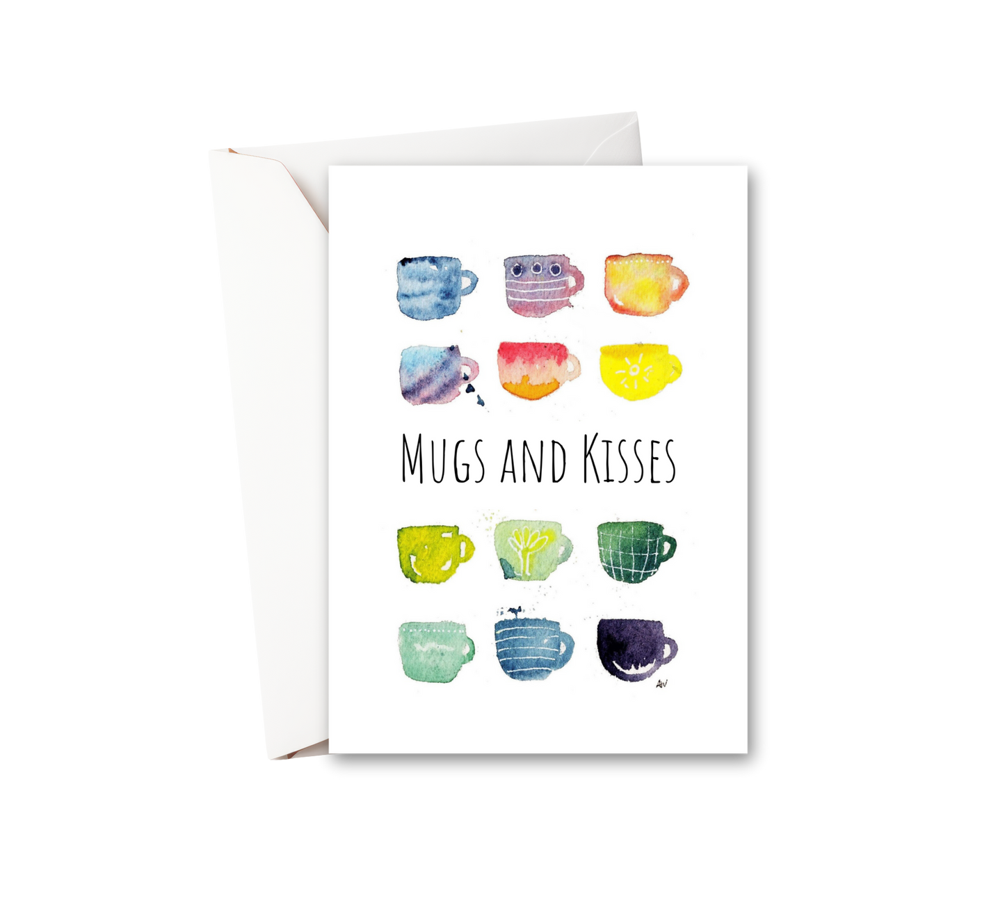 Mugs and Kisses Watercolor Greeting Card