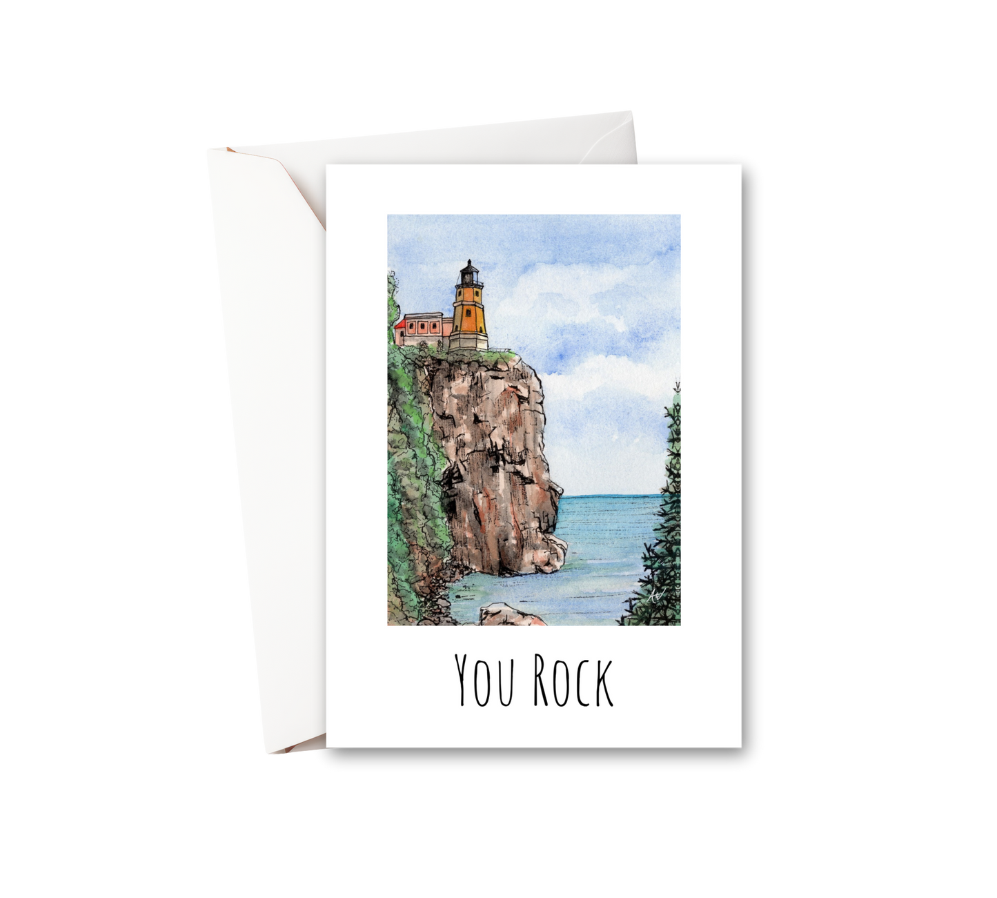 You Rock - Split Rock Lighthouse Watercolor Greeting Card