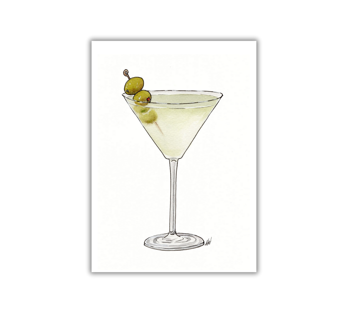 Dirty Martini - Pen and Watercolor Archival Art Print