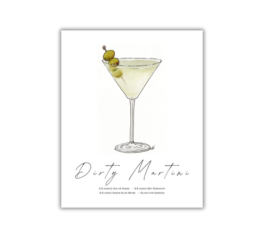 Dirty Martini - Pen and Watercolor Archival Art Print