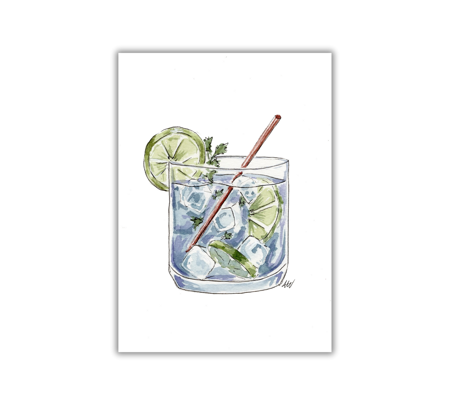 Gin and Tonic - Pen and Watercolor Archival Art Print