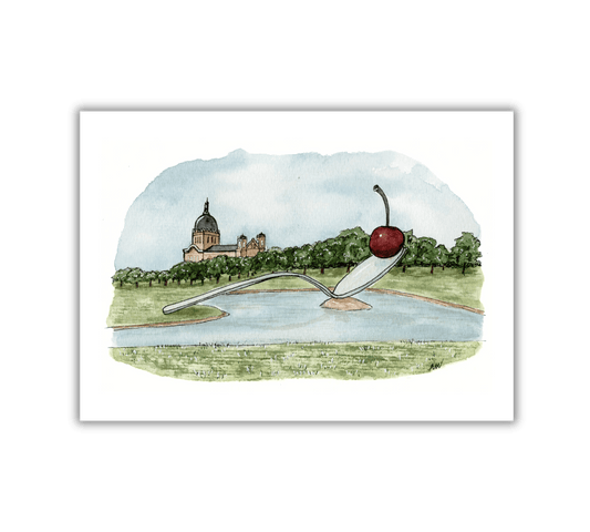Cherry and Spoon Sculpture - Pen and Watercolor Art - Archival Quality Art Print