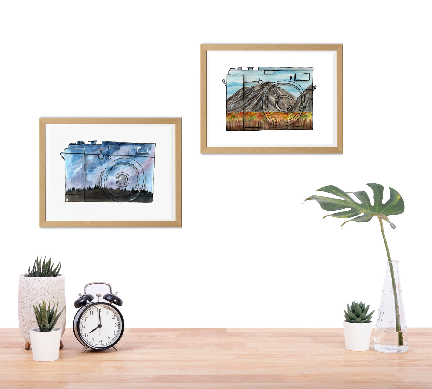 Northern Night Sky Camera Landscape Prints - Pen and Watercolor Archival Art Print