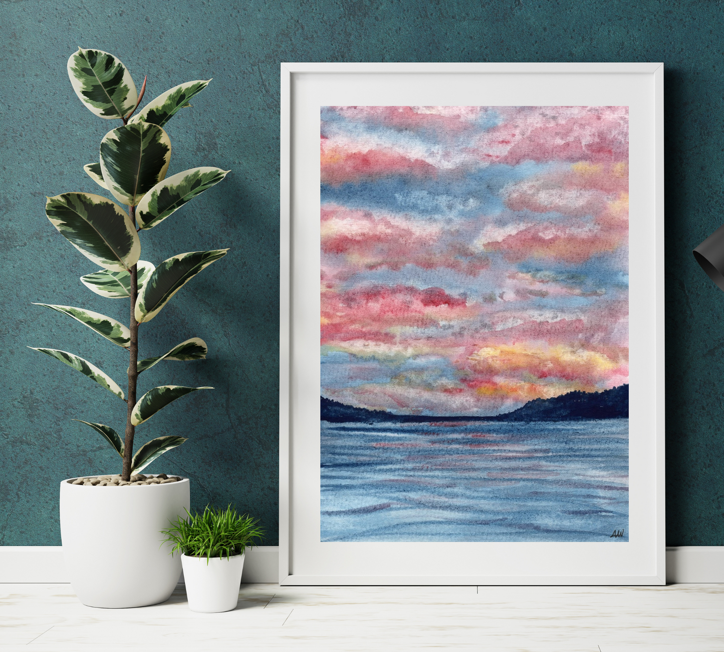 Cotton Candy Skies in Pen and Watercolor - Archival Quality Art Print