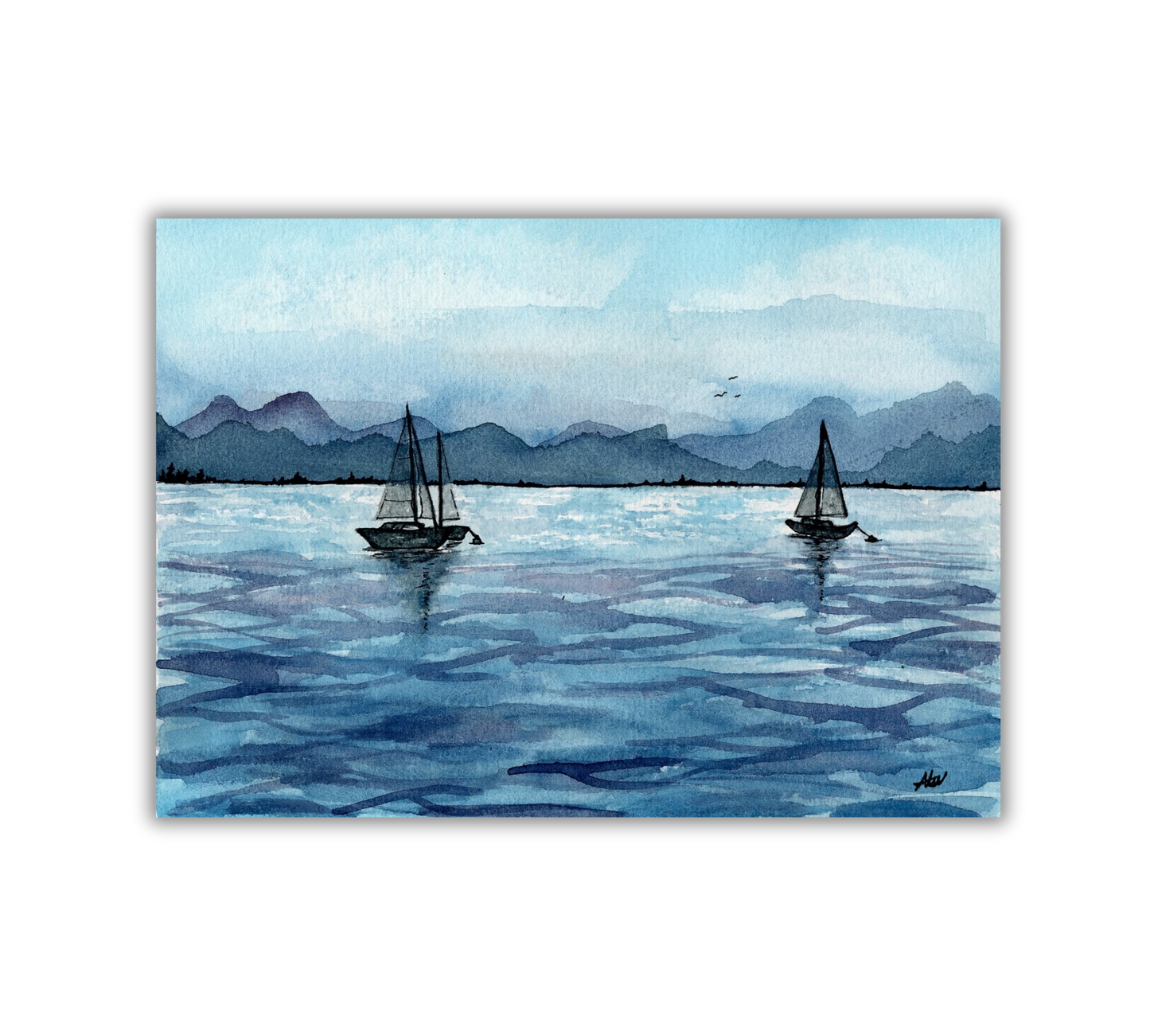 Sailboats - Pen and Watercolor Archival Art Print