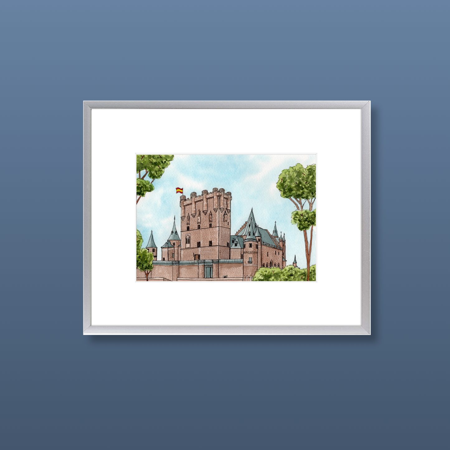Spanish Castle Al Alcazar - Framed Original Watercolor Painting