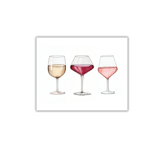Wine Trio - Pen and Watercolor Archival Art Print