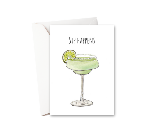 Sip Happens Watercolor Greeting Card - alyssawhetstoneart