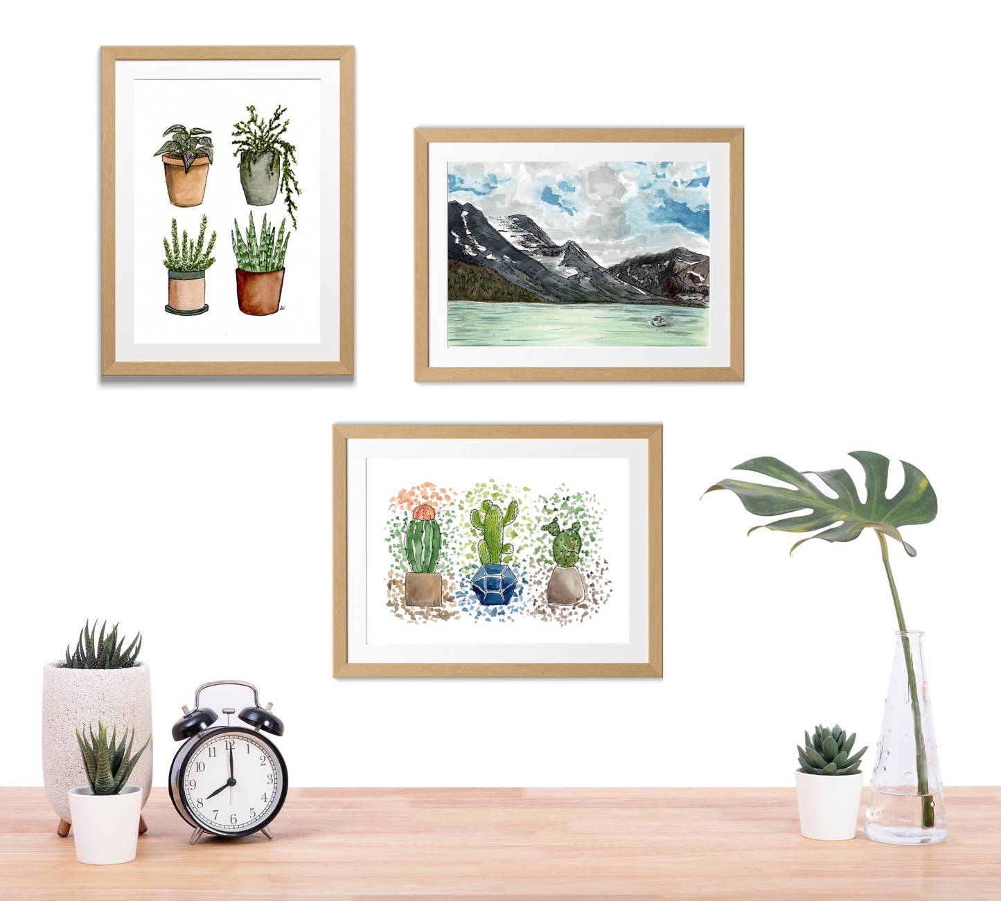 Four House Plants - Pen and Watercolor Archival Art Print