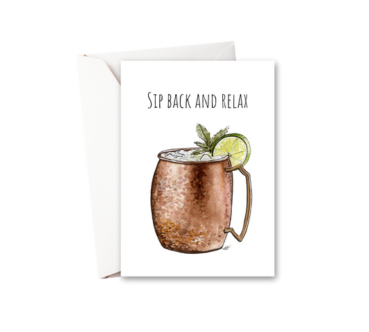 Sip Back and Relax Watercolor Greeting Card - alyssawhetstoneart