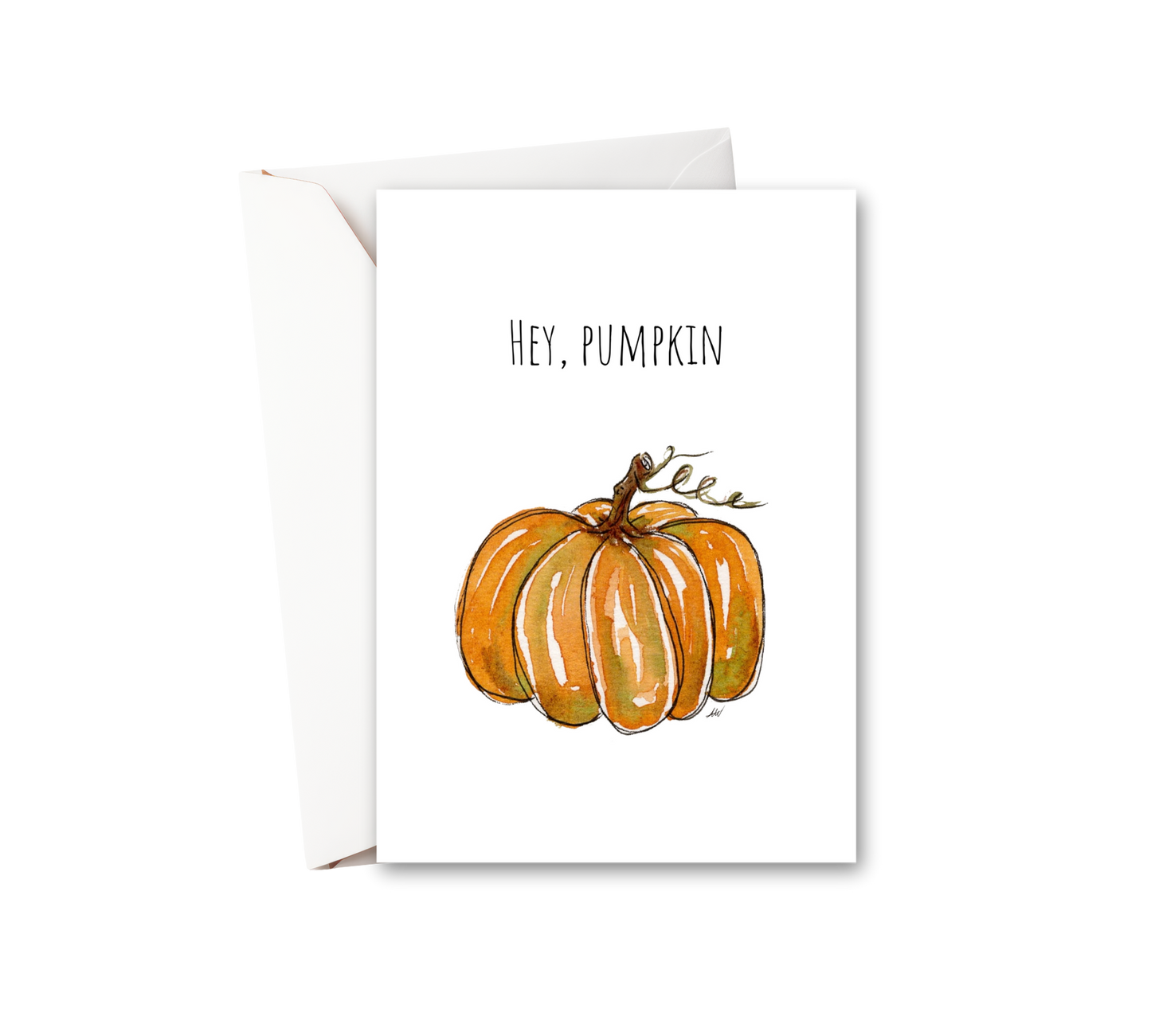 Hey Pumpkin Watercolor Greeting Card - alyssawhetstoneart