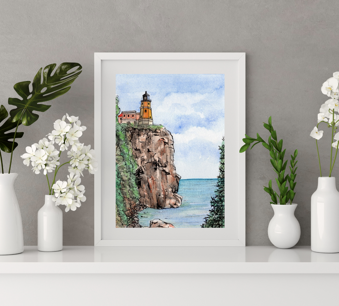 Split Rock Lighthouse in Pen and Watercolor - Archival Quality Art Print