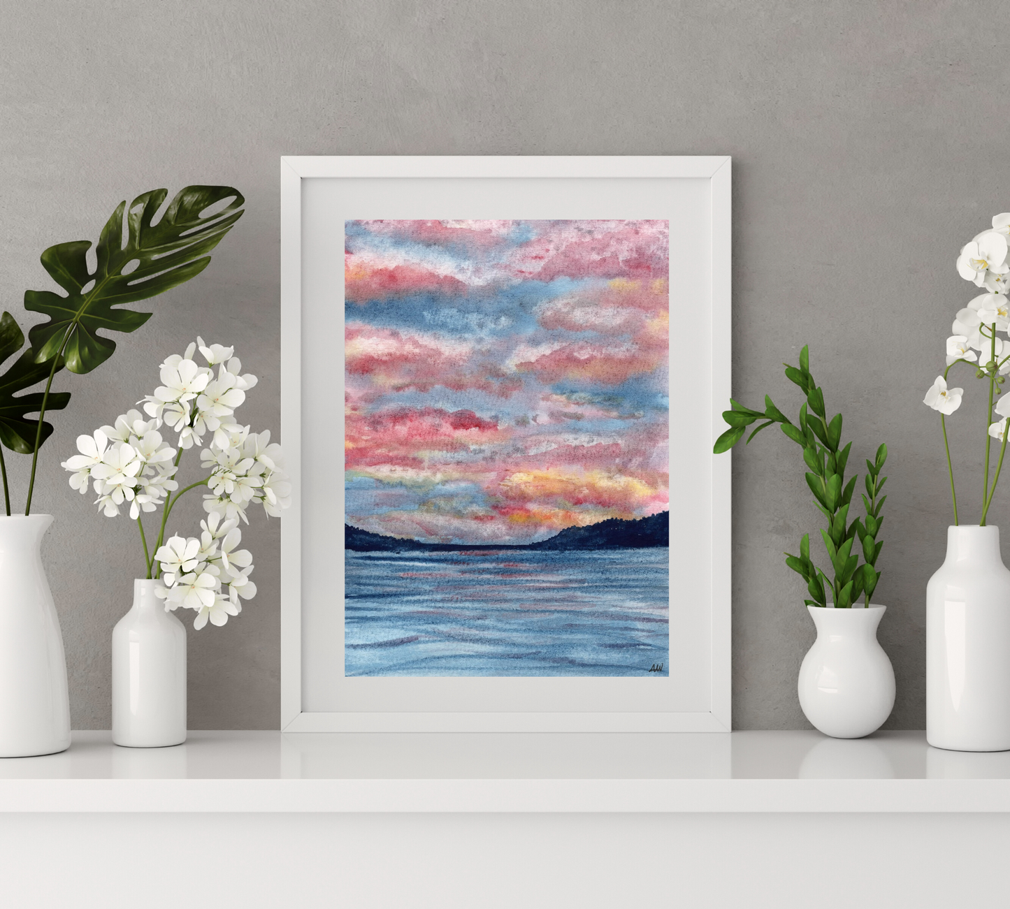 Cotton Candy Skies in Pen and Watercolor - Archival Quality Art Print