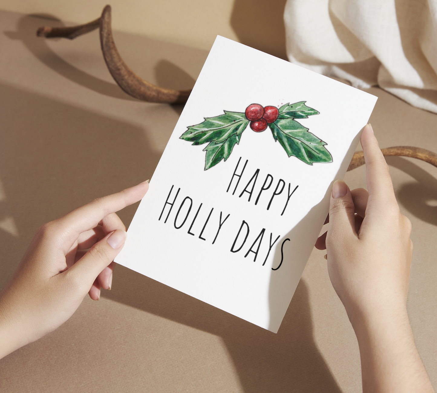 Happy Holly Days Watercolor Greeting Card