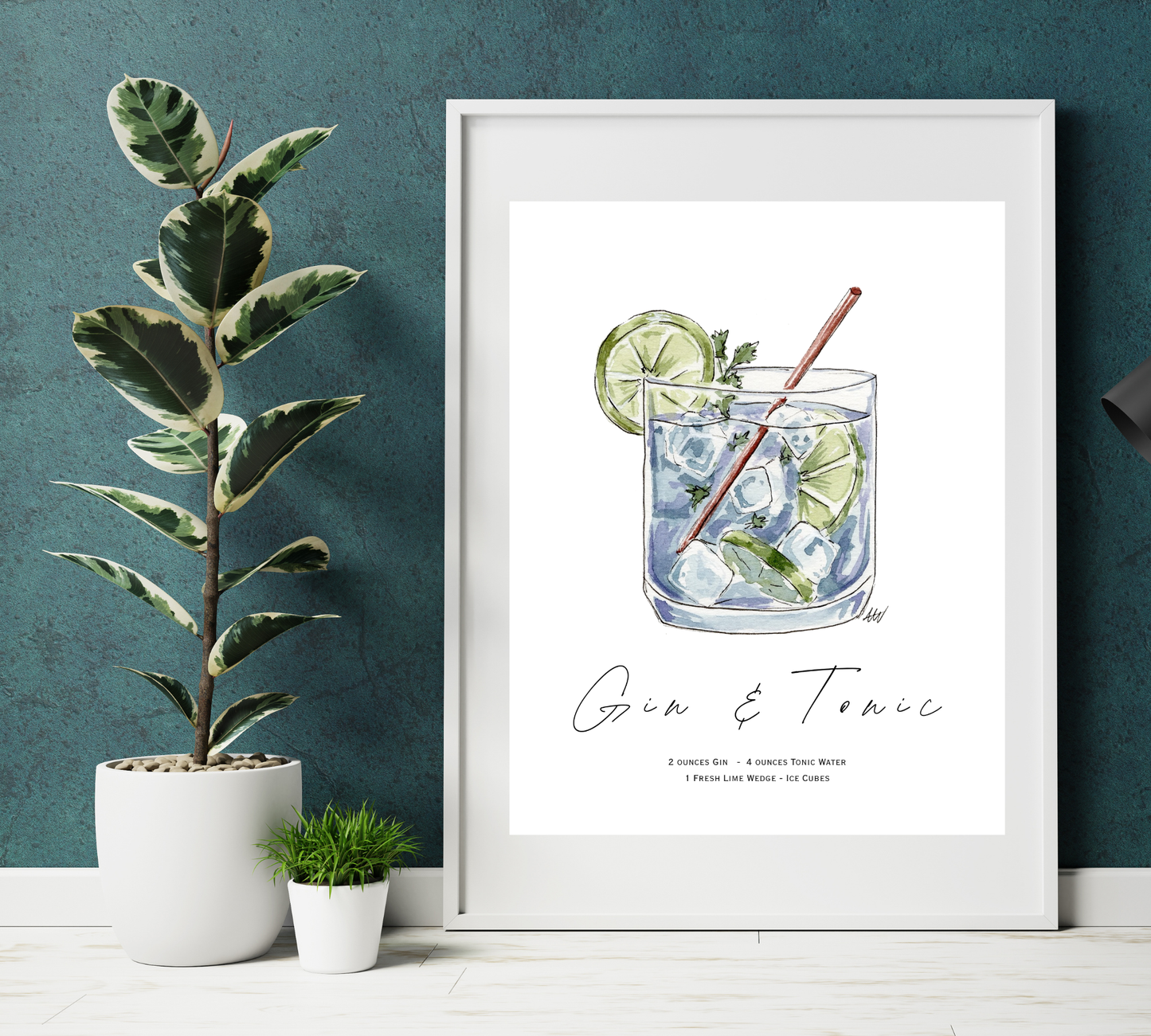 Gin and Tonic - Pen and Watercolor Archival Art Print