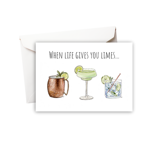 When Life Gives You Limes Watercolor Greeting Card - alyssawhetstoneart