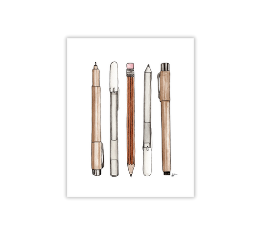 Drawing Supplies Illustration - Pen and Watercolor Art - Archival Quality Art Print