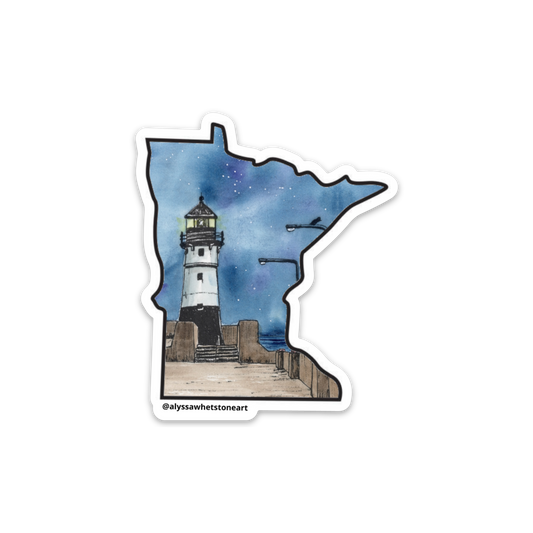Duluth Pier Lighthouse - Minnesota Outline - Vinyl Decal Sticker