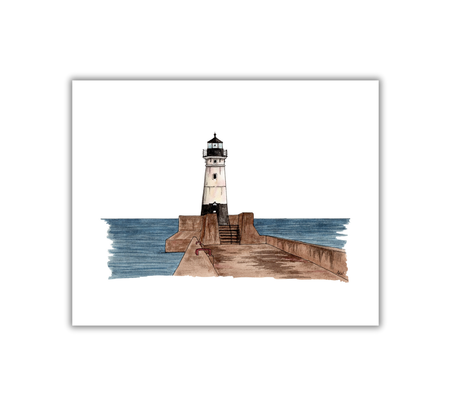 Duluth Lighthouse Illustration - Pen and Watercolor Art - Archival Quality Art Print