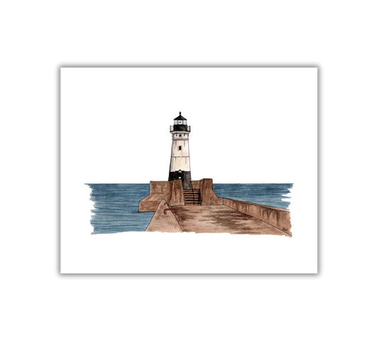 Duluth Lighthouse Illustration - Pen and Watercolor Art - Archival Quality Art Print
