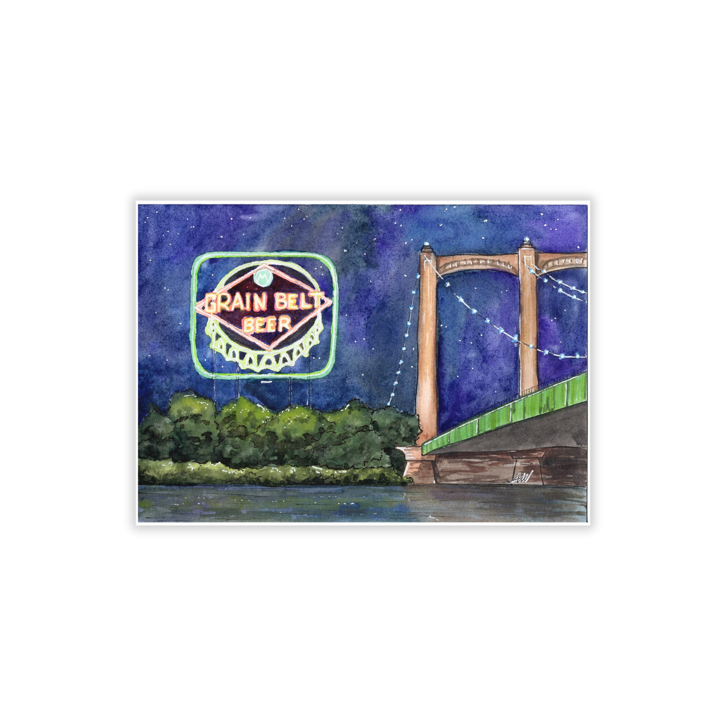 Grain Belt Beer Sign at Night Fine Art Print