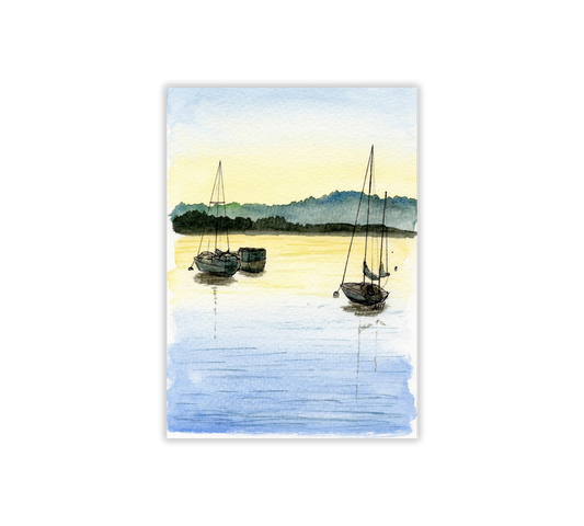 Grand Marais Sailboats Pen and Watercolor Art - Archival Quality Art Print