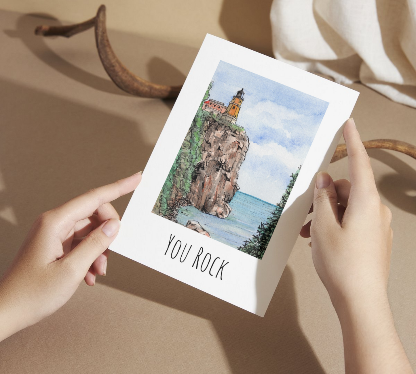 You Rock - Split Rock Lighthouse Watercolor Greeting Card