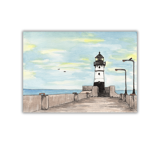 Duluth Lighthouse Pen and Watercolor Art - Archival Quality Art Print - alyssawhetstoneart