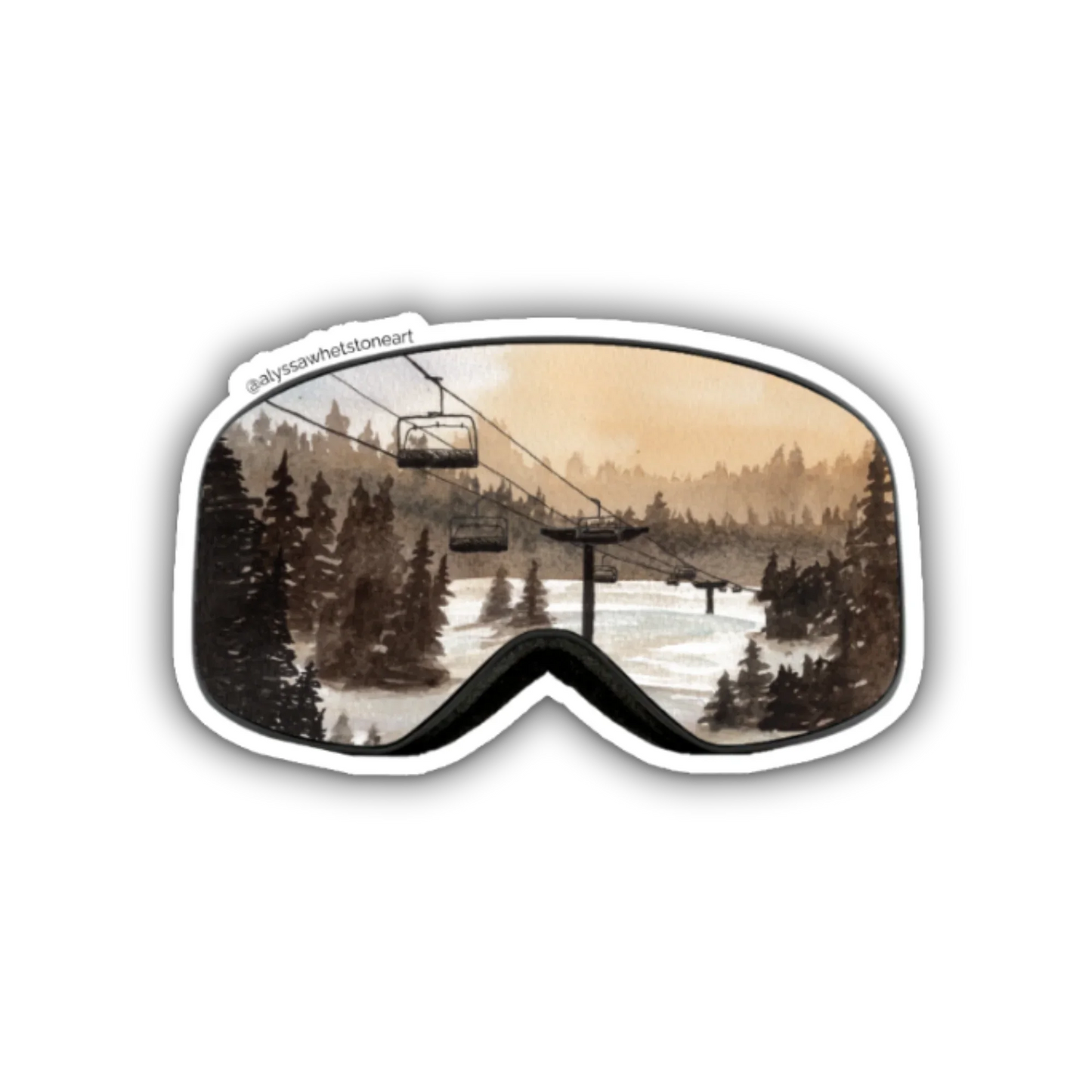 Sunset Ski Hill Vinyl Decal Sticker - Ski Goggle Outline - Vinyl Decal Sticker