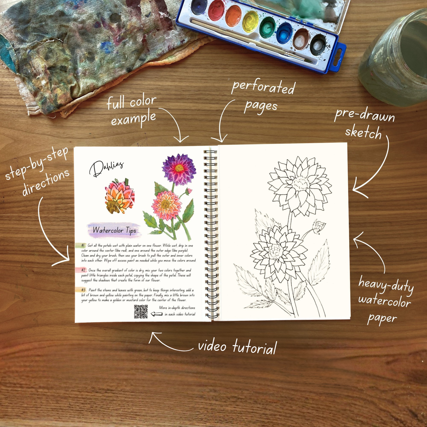 Flowers Watercolor Workbook - Video Directions Included