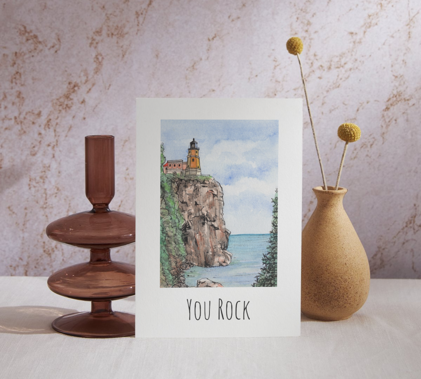 You Rock - Split Rock Lighthouse Watercolor Greeting Card