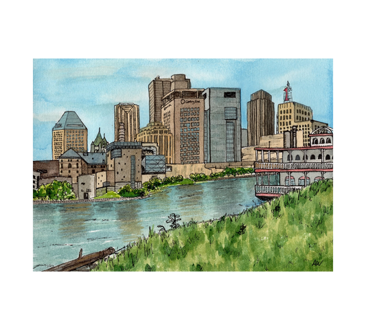 St. Paul Skyline in Pen and Watercolor - Archival Quality Art Print