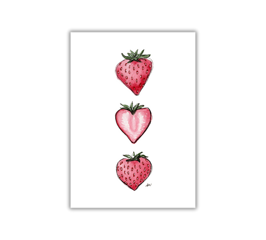Strawberries - Pen and Watercolor Archival Art Print - alyssawhetstoneart