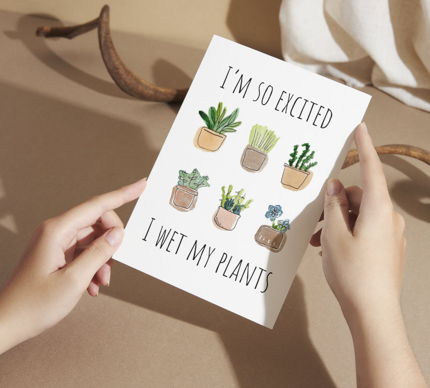 Wet My Plants Watercolor Greeting Card