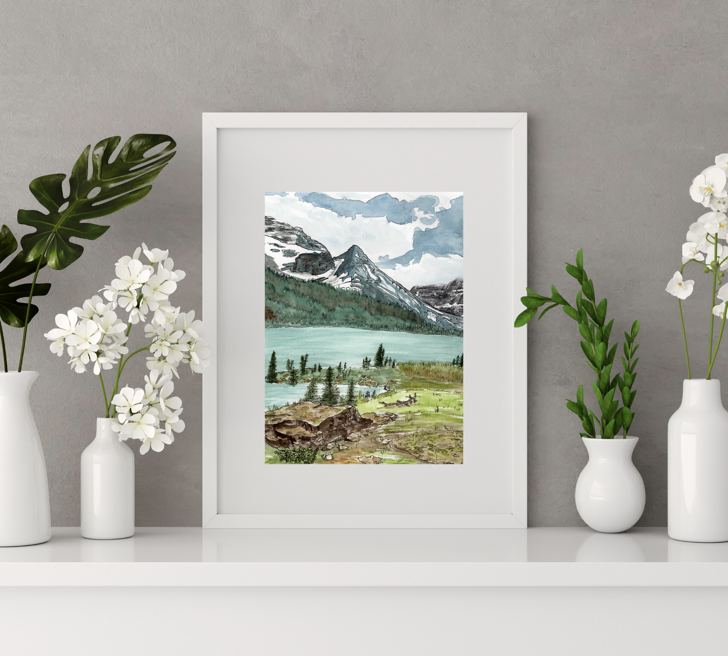 Many Glacier Montana - East Glacier National Park in Pen and Watercolor - Archival Quality Art Print